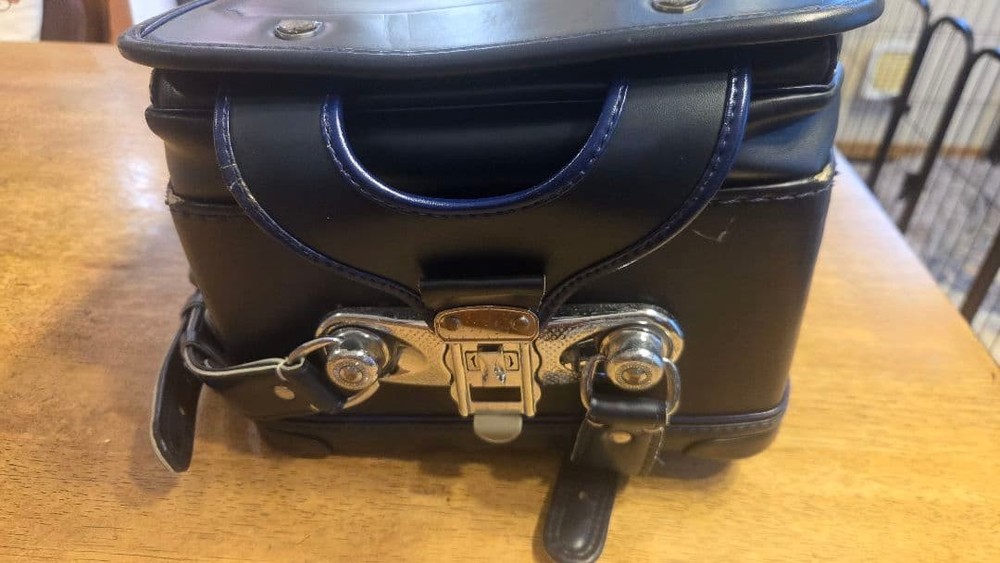 Randoseru Navy Synthetic Leather Backpack Diamond Pattern Adjustable Straps