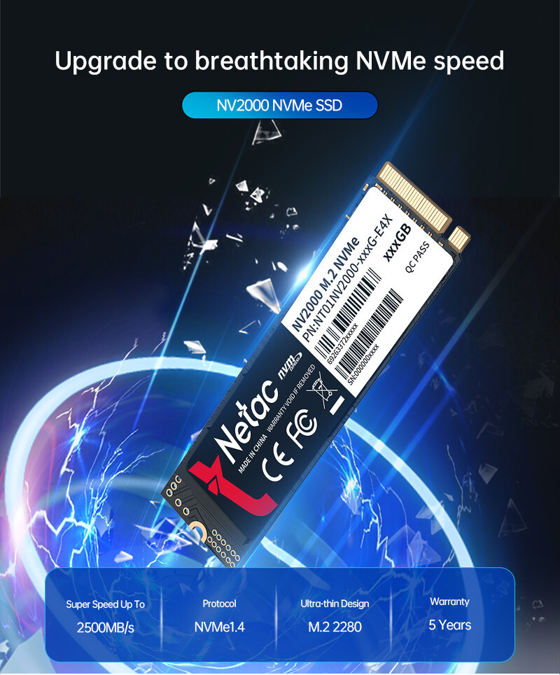 Netac 512GB M.2 2280 Internal SSD NVMe PCIe3.0 Solid State Drive