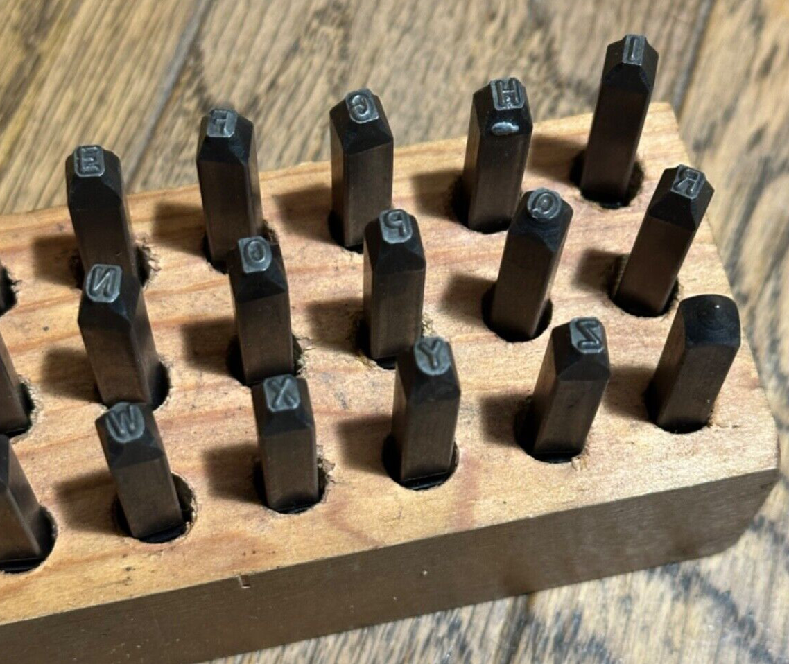 🇺🇸 Young BROS USA 3/32" Steel Punch A-Z Letter Hand Stamp Set Lot Wood Box