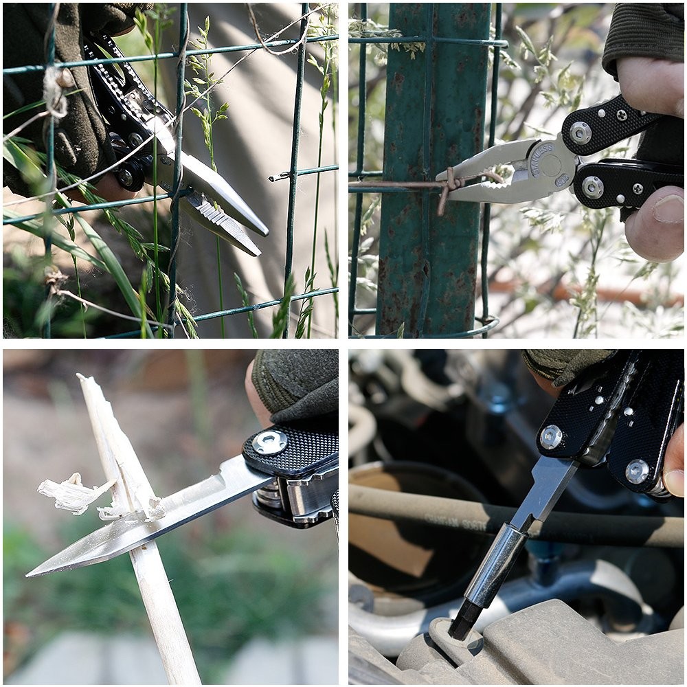 Multitool Pliers Set Stainless Steel with 11 Screwdriver Bits Black