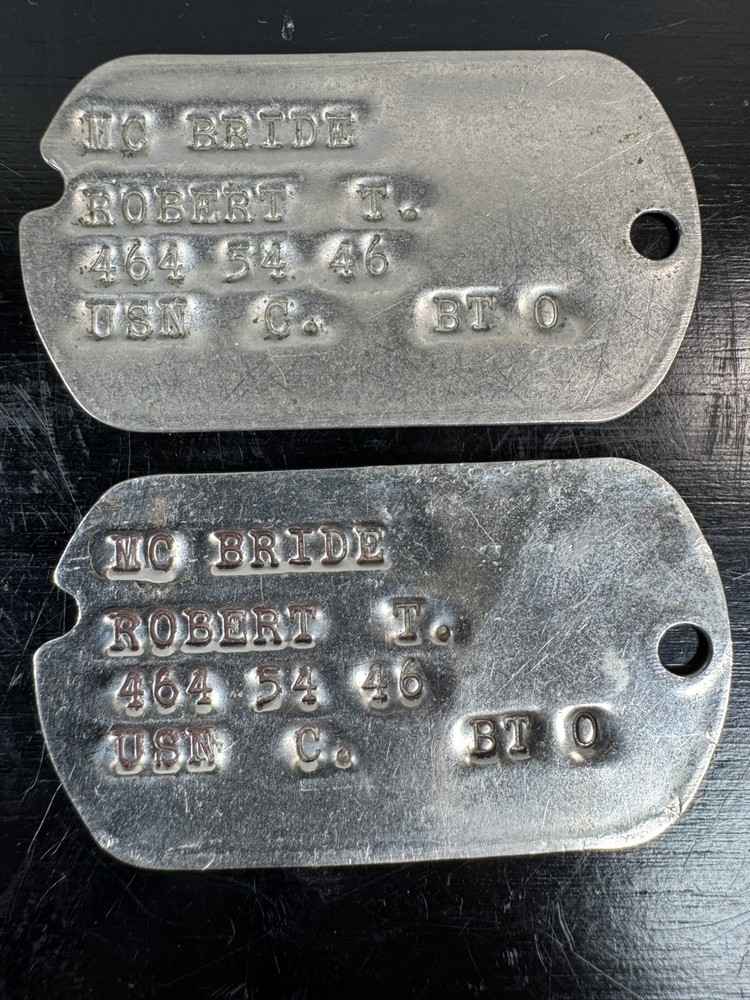 WWII US Navy Dog Tags Robert T McBride BT O Pair Original RARE