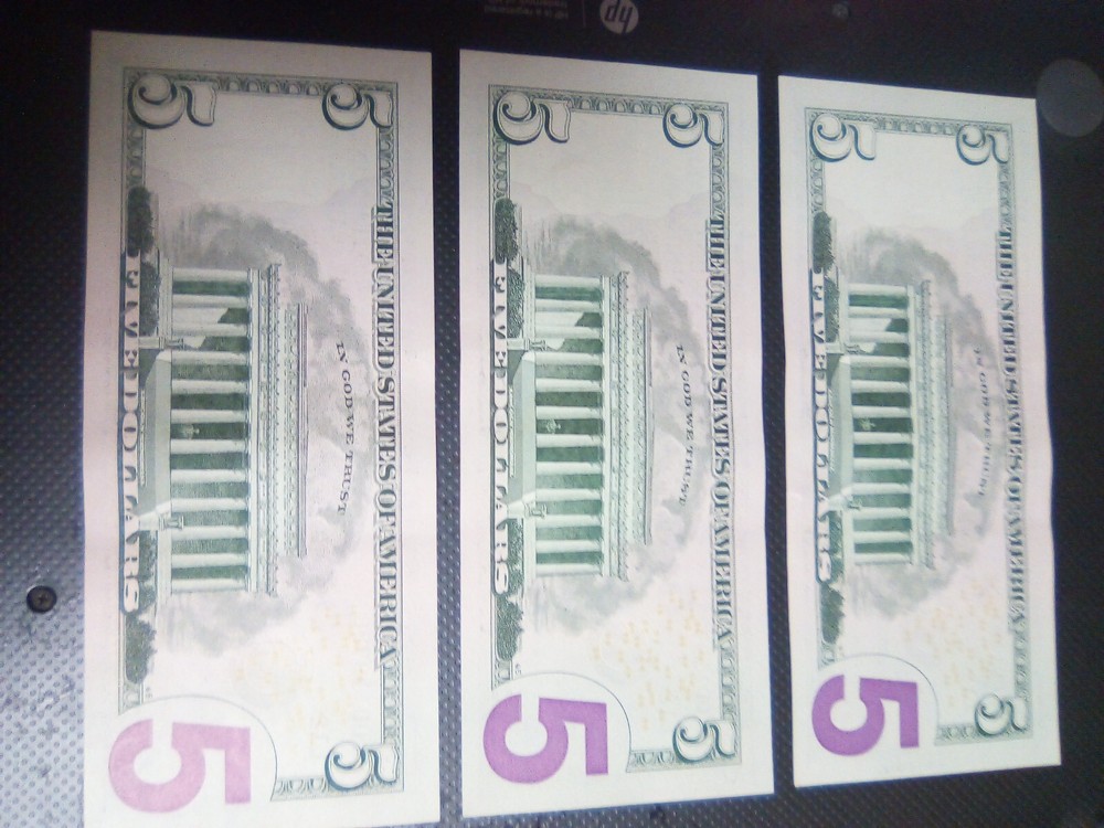 Rare 3 Consecutive Uncirculated $5 Star Notes