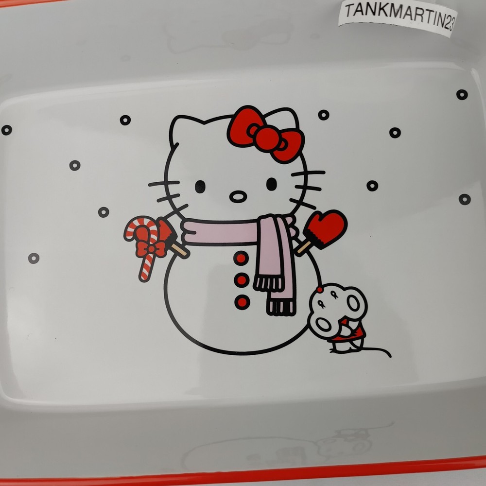 Hello Kitty Christmas Snowman Ceramic Casserole Dish Rectangle 12" With Handles