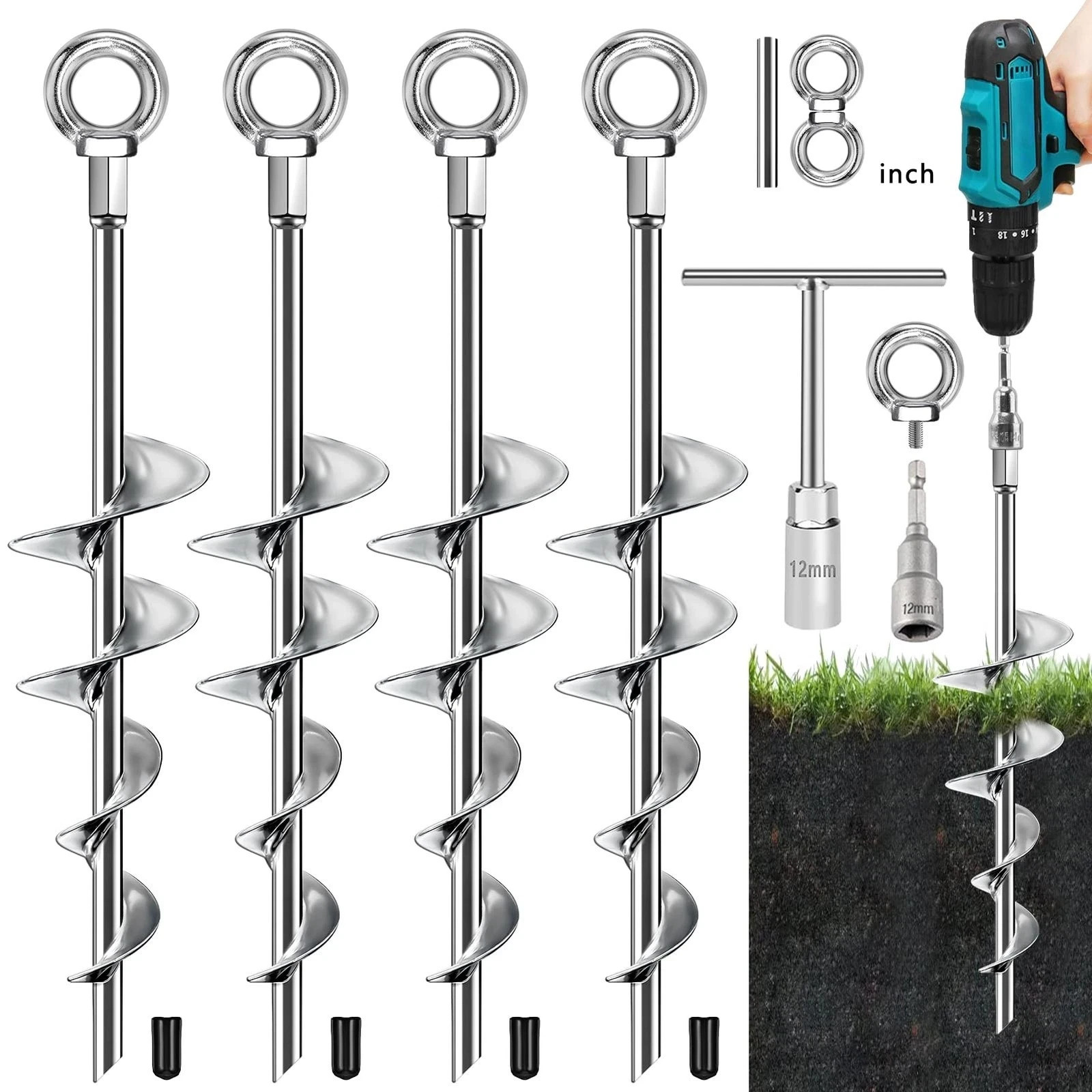 Ground Anchors Screw in, 18 Inch Ground Anchors Heavy Duty Metal Earth Auger ...