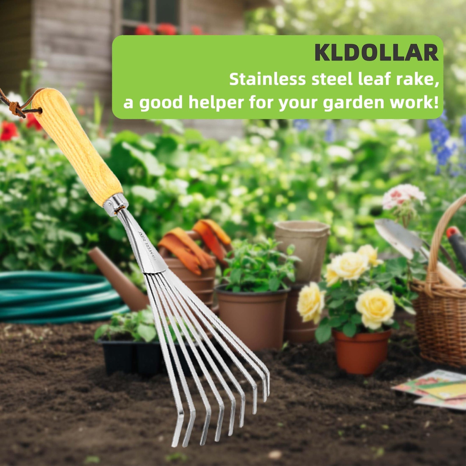 Hand Rakes, Garden Stainless Steel Hand Rake Soil Tiller with Ergonomic Handl...