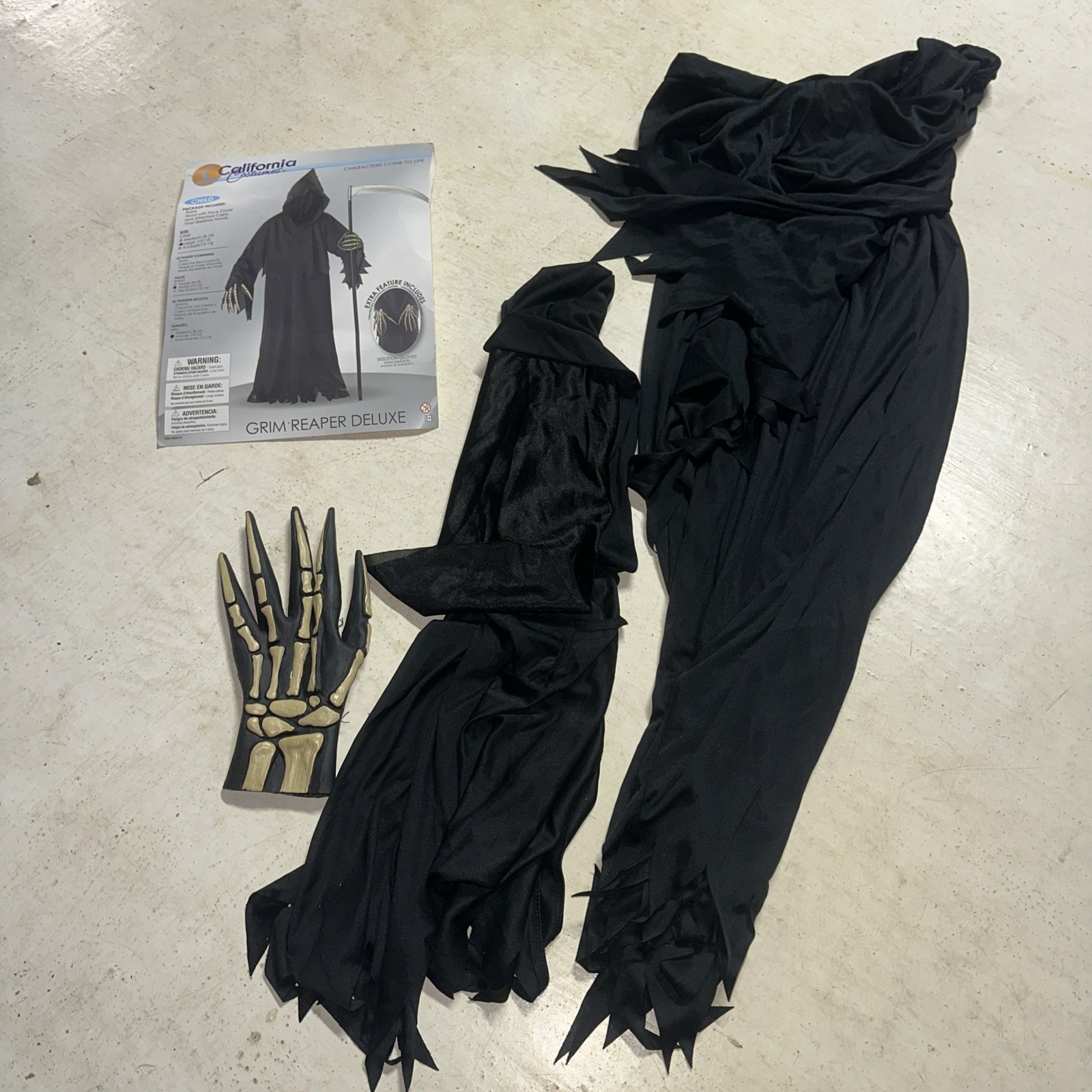 Grim Reaper Children Halloween Costume Large 10-12 Black California Left Glove