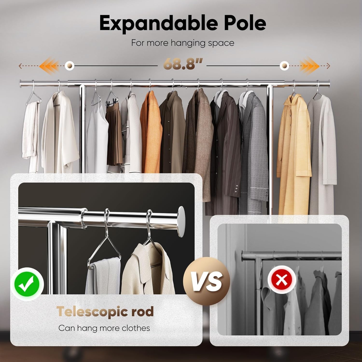 HOKEEPER Clothing Racks Heavy Duty Clothes Rack Adjustable Garment Rack S009