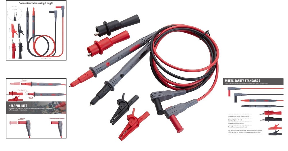 Durable Multimeter Lead Kit with Threaded Alligator Clips - IEC Certified