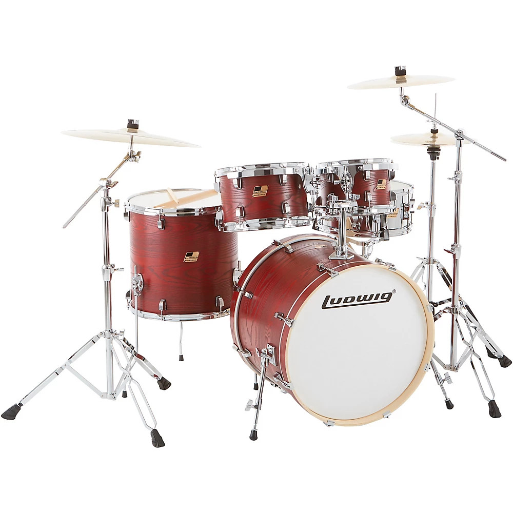 Ludwig Backbeat Elite 5-Piece Drum Set W/22",Hardware,Cymbals Ruby Refurbished