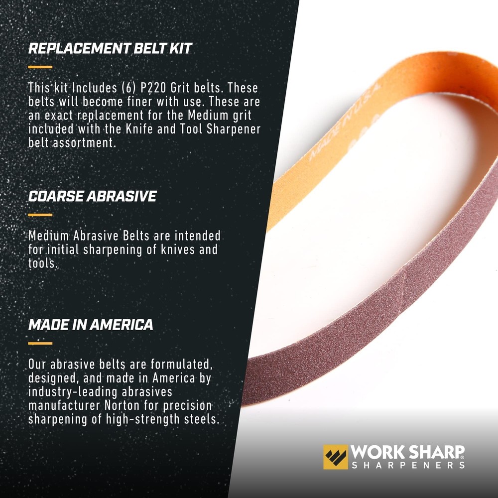 Work Sharp Knife & Tool Sharpener P220 Coarse Grit Replacement Belt Kit WSSA0...