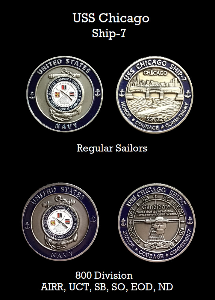 ~ USS Chicago ~ Ship 7 ~ US Navy Recruit Training Command Challenge Coin ~