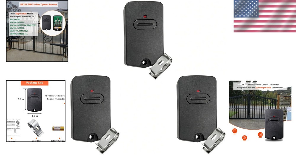 RB741 Mighty Mule Gate Remote Control 3-Pack