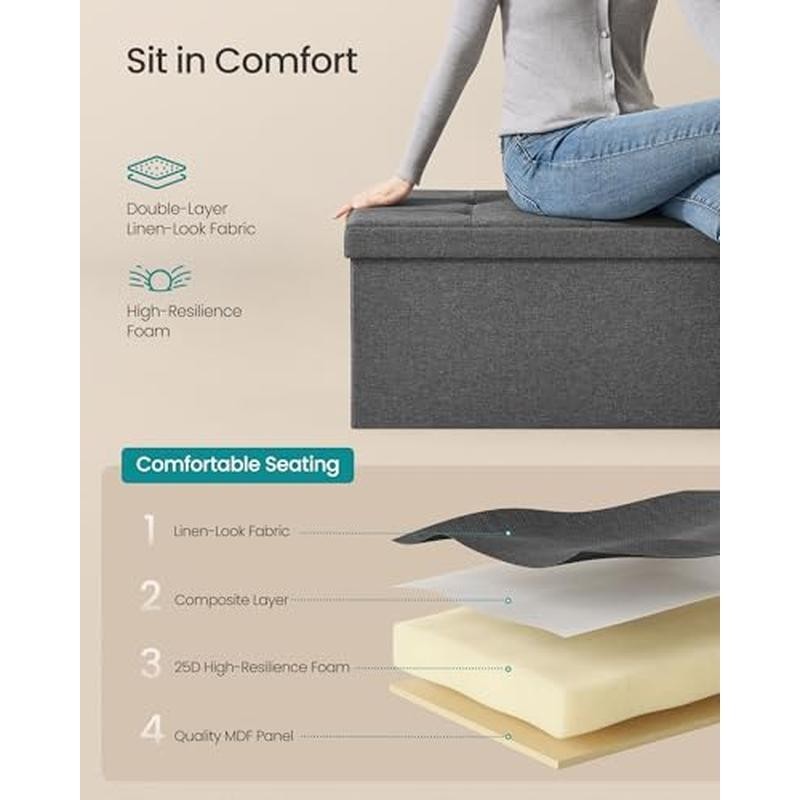 Folding Storage Ottoman Bench Comfortable Foot Rest Sturdy Chest Home Use