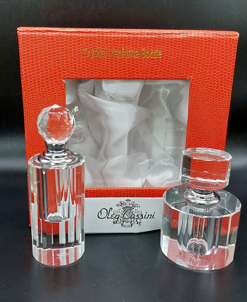 Collectible Oleg Cassini Crystal 2-Perfume Bottles Set-E  Signed NWT