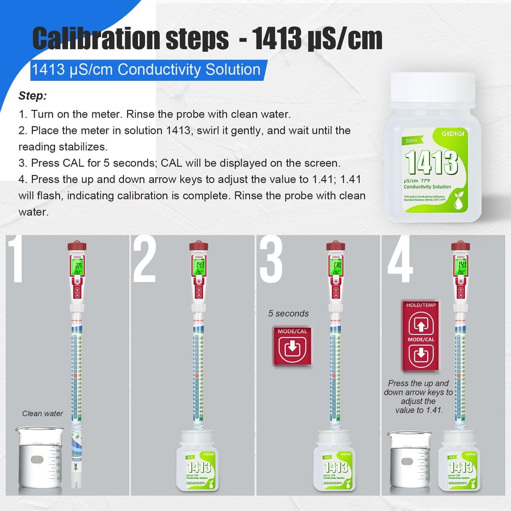 Calibration Buffer Solution kit 4/7/10 and 1413µS/cm, TDS/EC Standard Solutio...