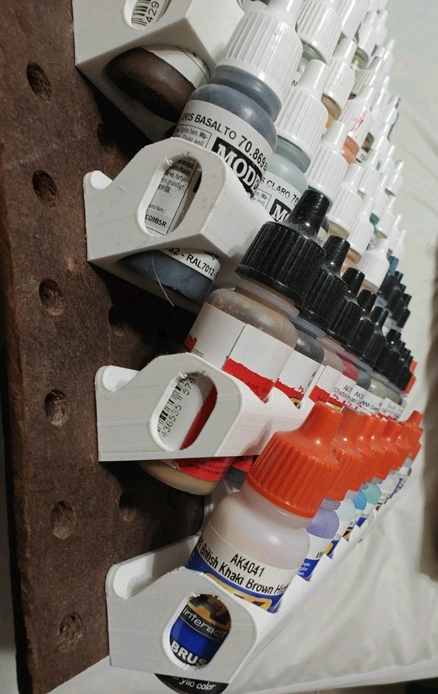 3D Printed Scale Model 17ml Paint Bottel Holders for Peg Board White