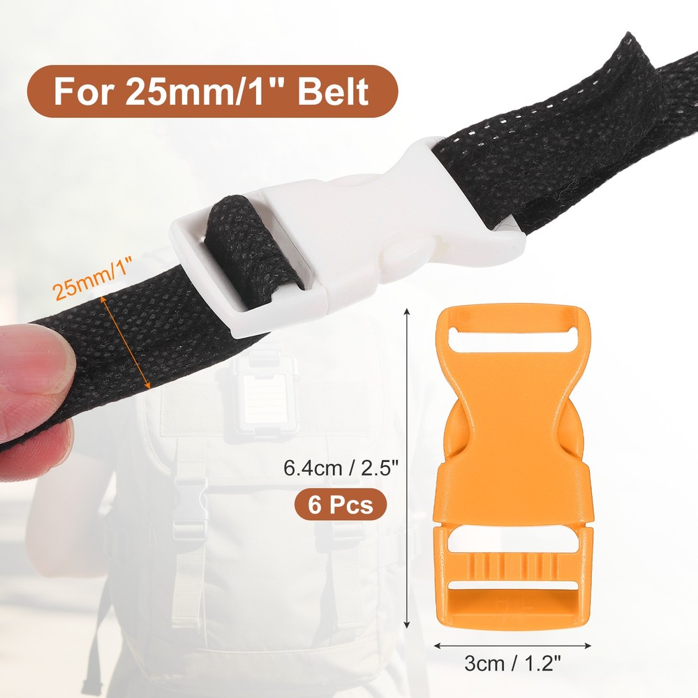 6 Pack Quick Side Release Buckle, 1" Plastic Buckle Clip, Orange