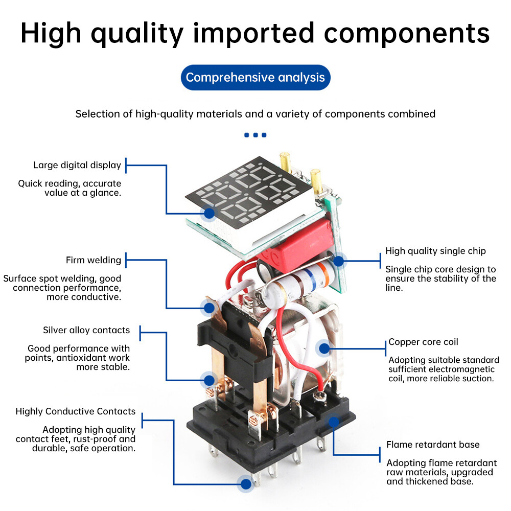 2Pcs Adjustable Digital Time Relay Cycle Time Delay Relay with Base AC 220V