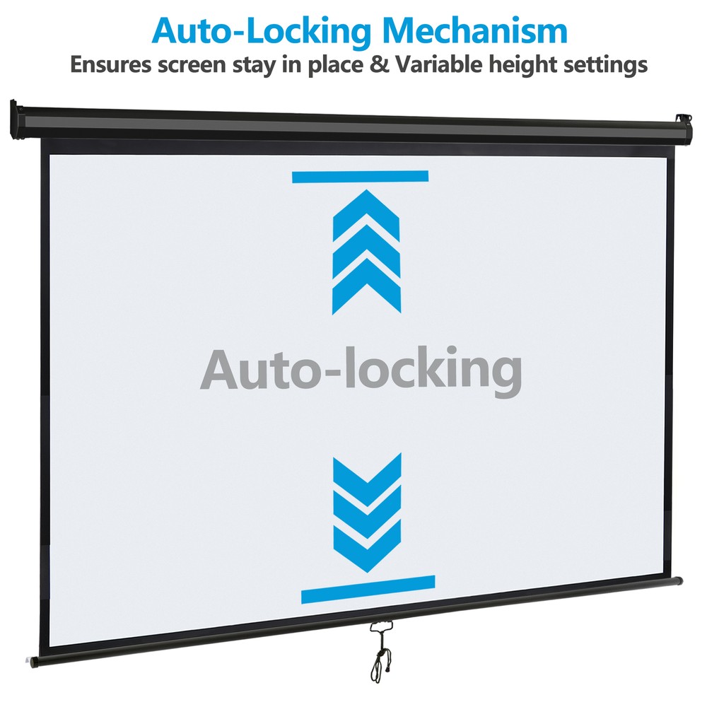 Outdoor Projector Screen Pull Down 80" 16:9 HD Ceiling Projection Screen Black