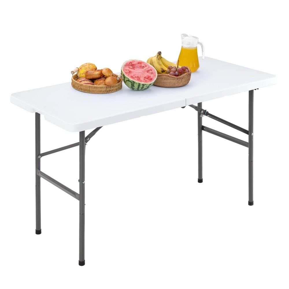 NEWBULIG 4 FT Folding Table Plastic Portable Fold-in-Half 4 FT, White