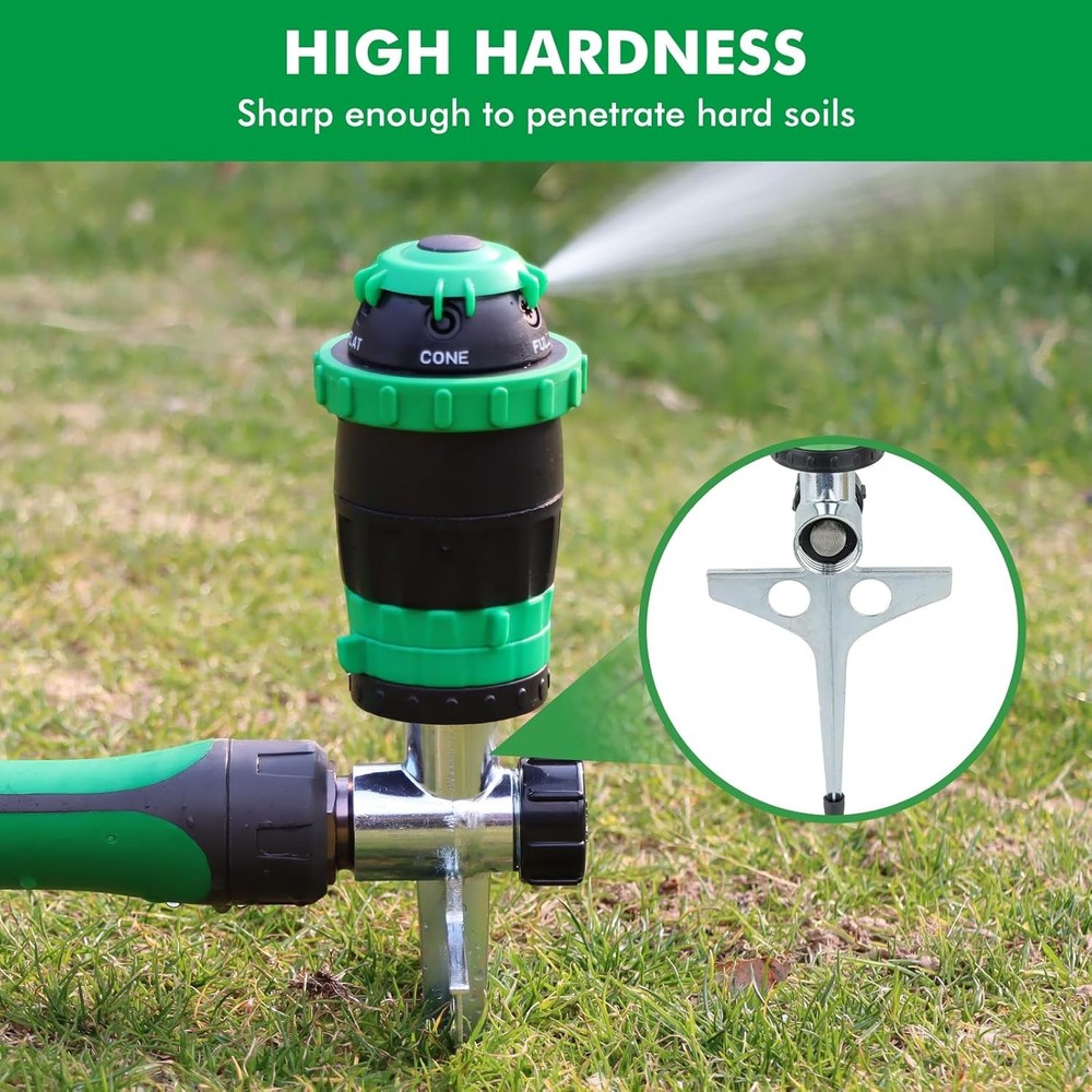 Multi-Adjustable Lawn Sprinkle with Metal Spike Base, 5-Pattern Watering System