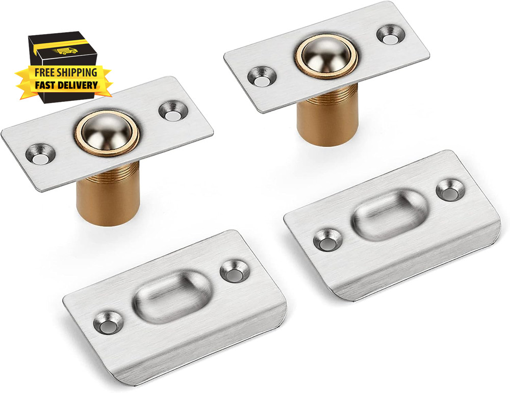 2 Pack Adjustable Door Ball Catch, Silver Closet Door Latch, Solid Brass Body &