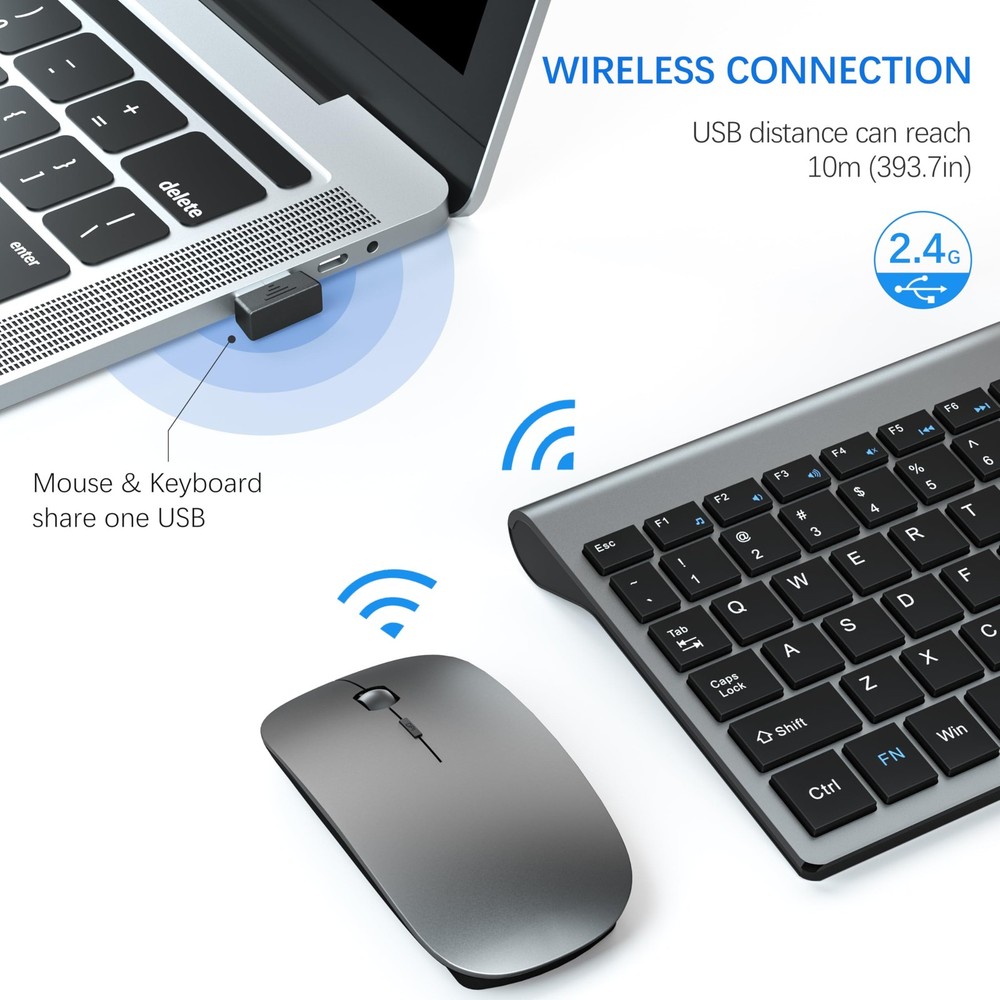 Wireless Keyboard and Mouse Ultra Slim Combo, 2.4G Silent Compact USB 2400DPI...