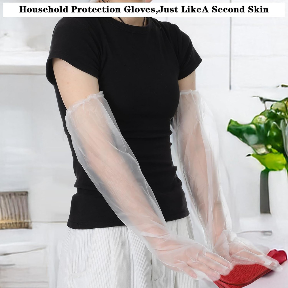 100Pcs Long Disposable Plastic Gloves for Cleaning Elbow Length Durable Plastic