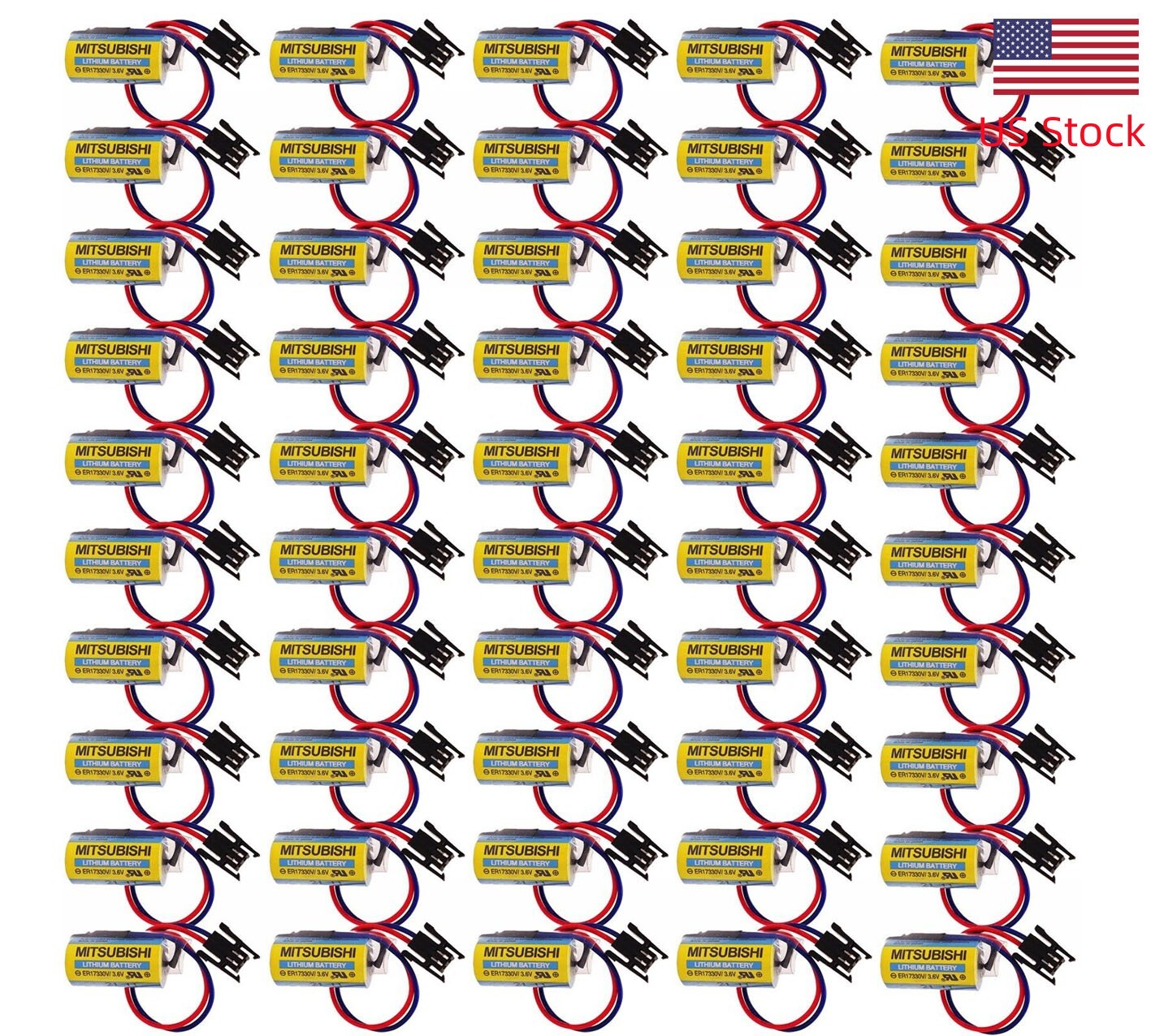 50pcs ER17330V/3.6V 1700mAh A6BAT Mitsubishi PLC Lithium Battery Size 2/3A+Plug