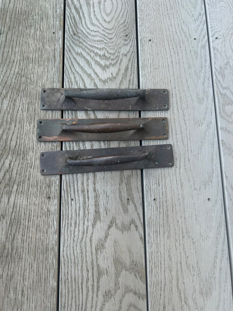 Vintage Solid Brass Door Handles x 3 Solid Cast Brass 12" x 2”