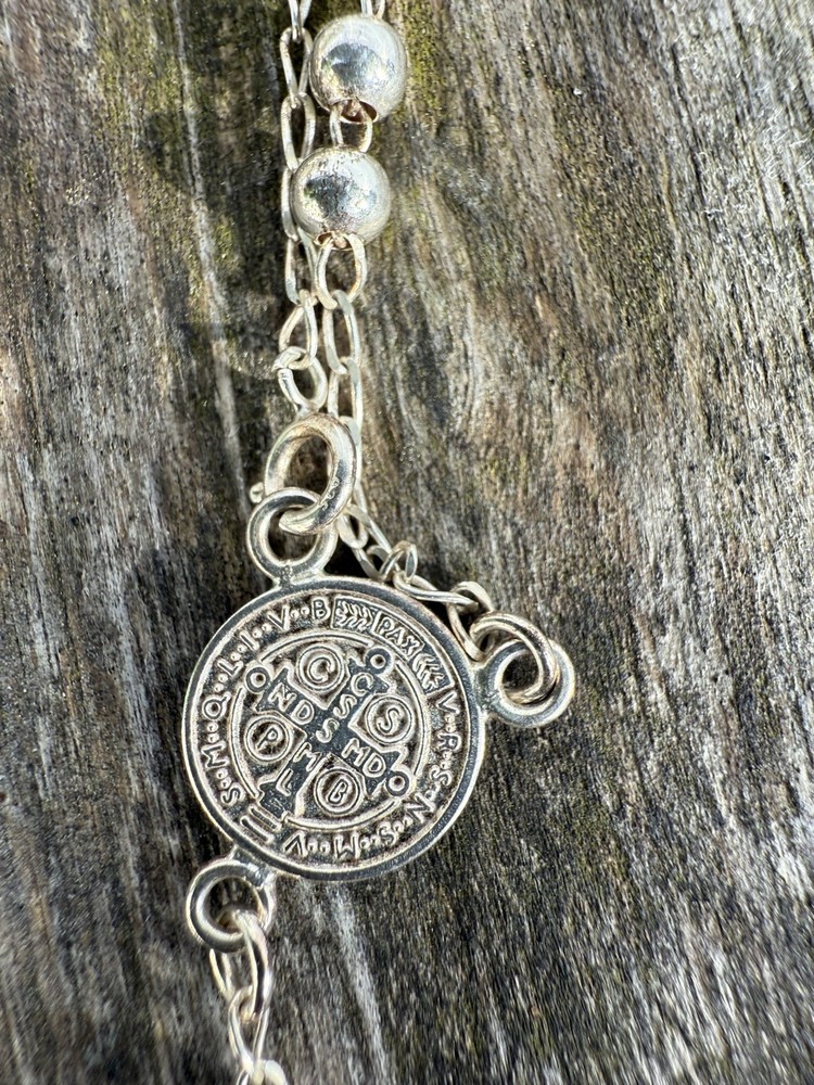 Vintage Plain Bead Rosary Real 925 Sterling Rosario