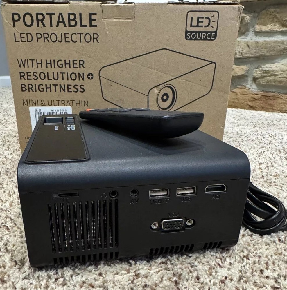 Portable Mini LED Projector 1080p Ultra Thin - Includes Remote