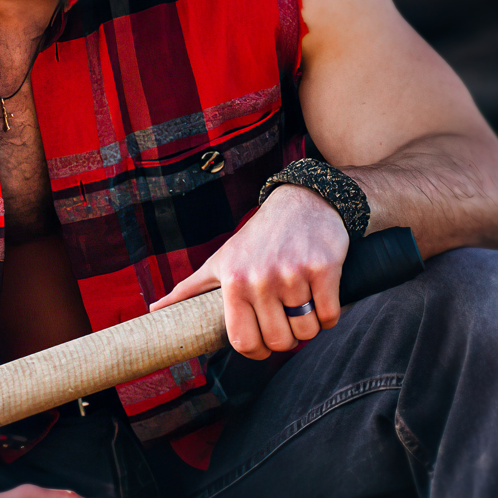 4-Pack Men’s Silicone Wedding Rings – Camo, Black, Silver, Grey – Safe for Work