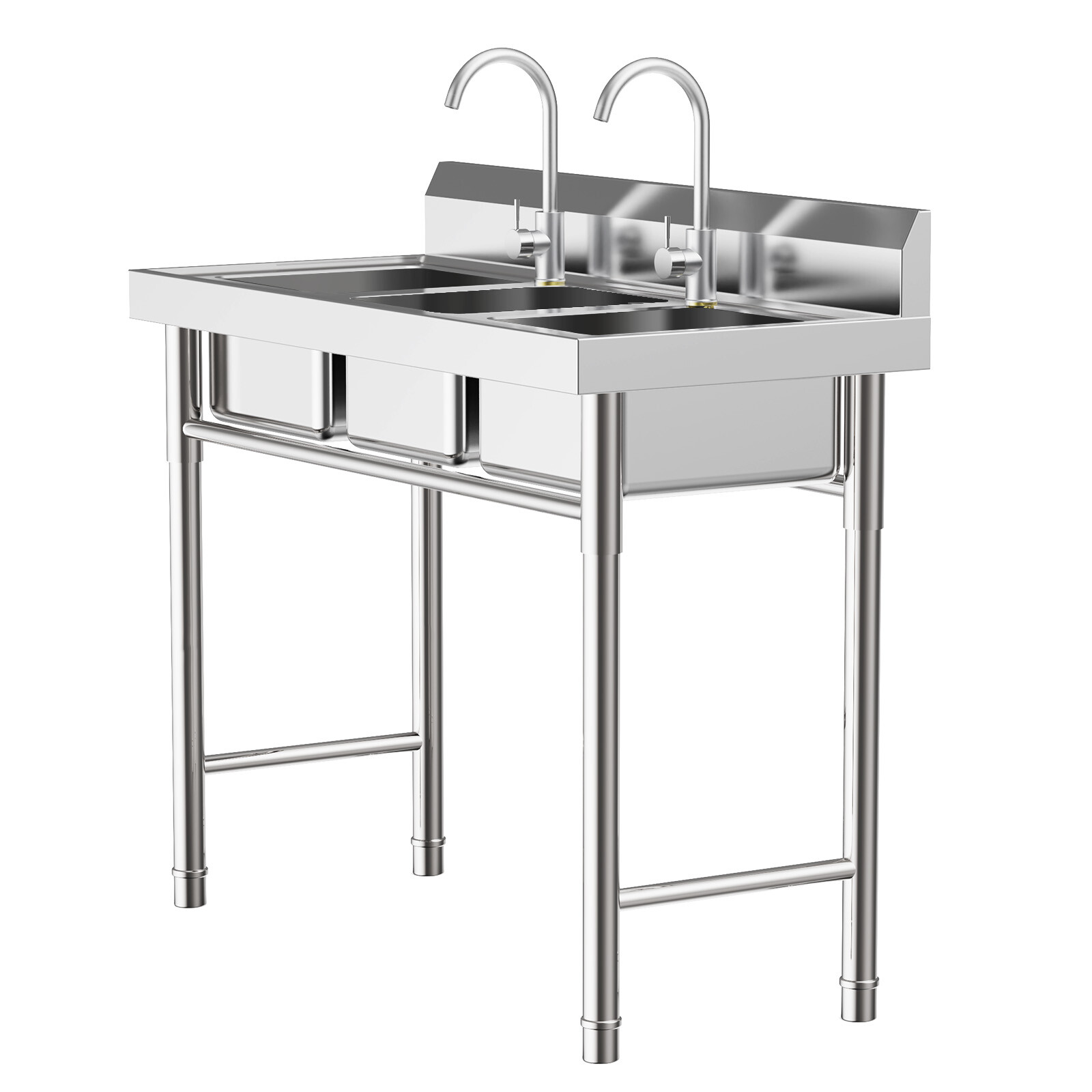 Commercial Stainless Steel 3-Compartment Sink for Kitchen & Catering Use