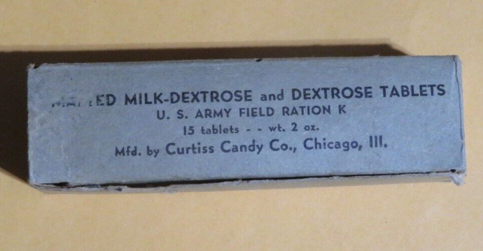 WWII US ARMY MALTED MILK / DEXTROSE TABLETS FROM K RATION CURTISS CANDY CO