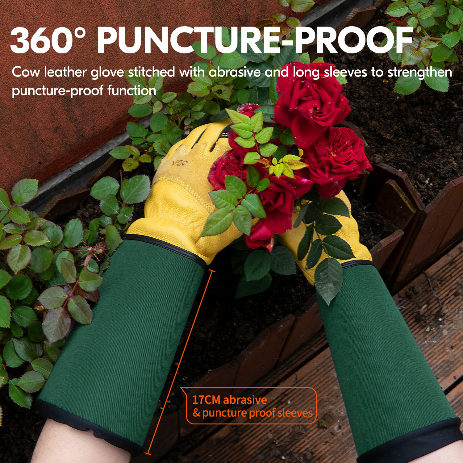 Vgo 1Pair Extra-Long Cuff Gardening Gloves, Puncture-proof Work Gloves(CA7472)