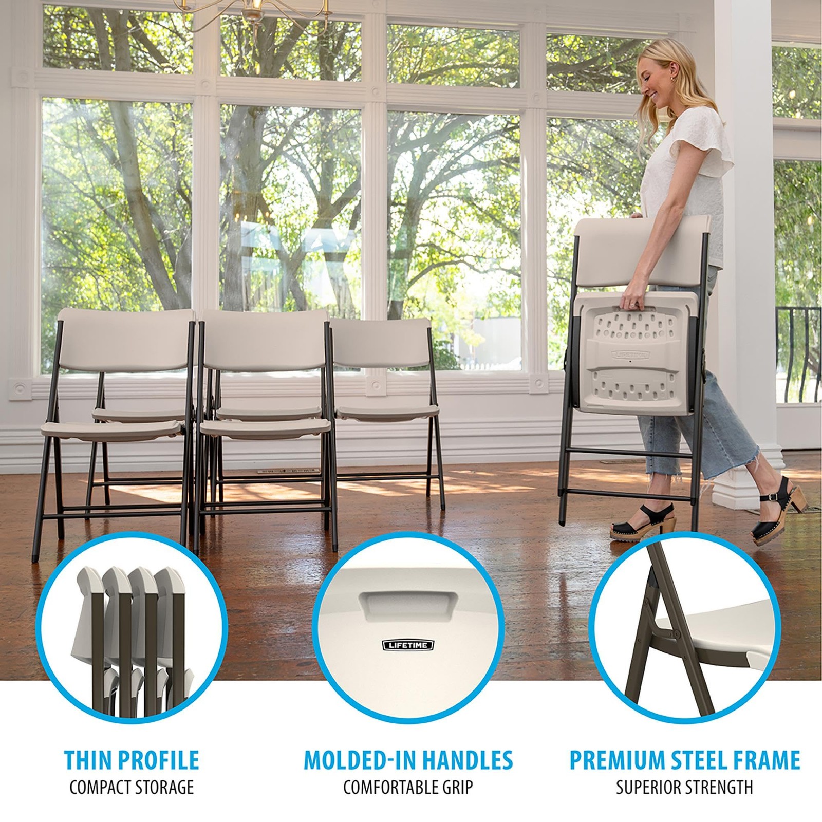 LIFETIME A-Frame Folding Chair, 4-Pack, Almond