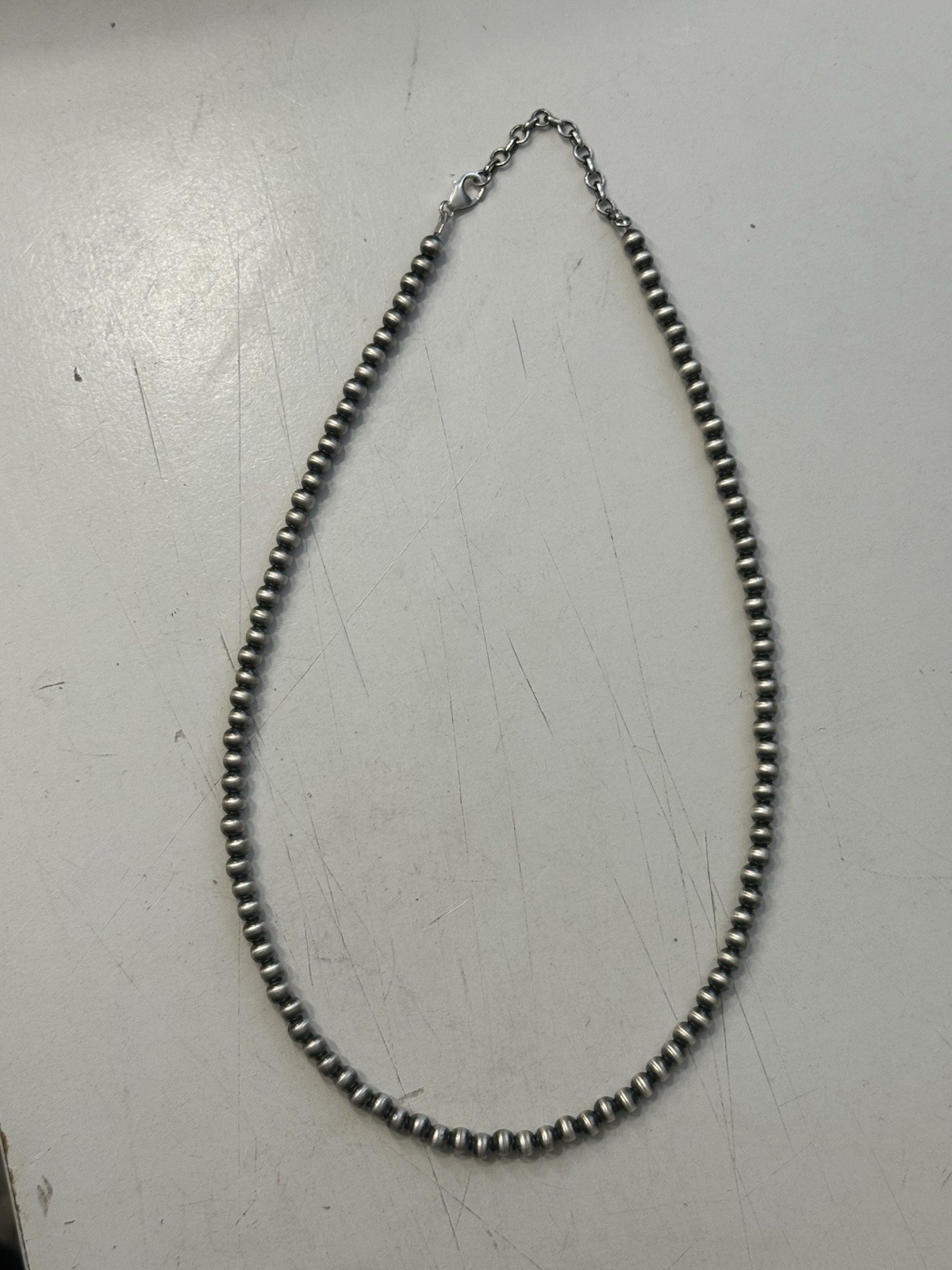 STERLING SILVER 5mm 18” Plus 2” EXT NAVAJO PEARL OXIDIZED BEADED NECKLACE .925