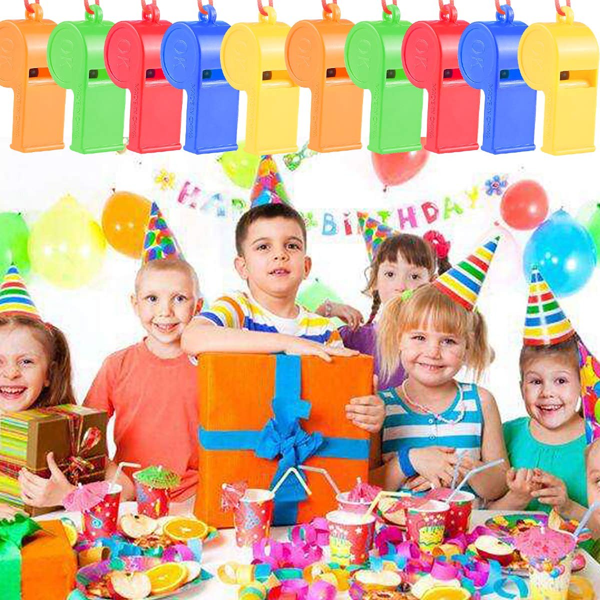 72Pcs Plastic Whistles, Bulk Whistles, Training Sports Whistles with Lanyard