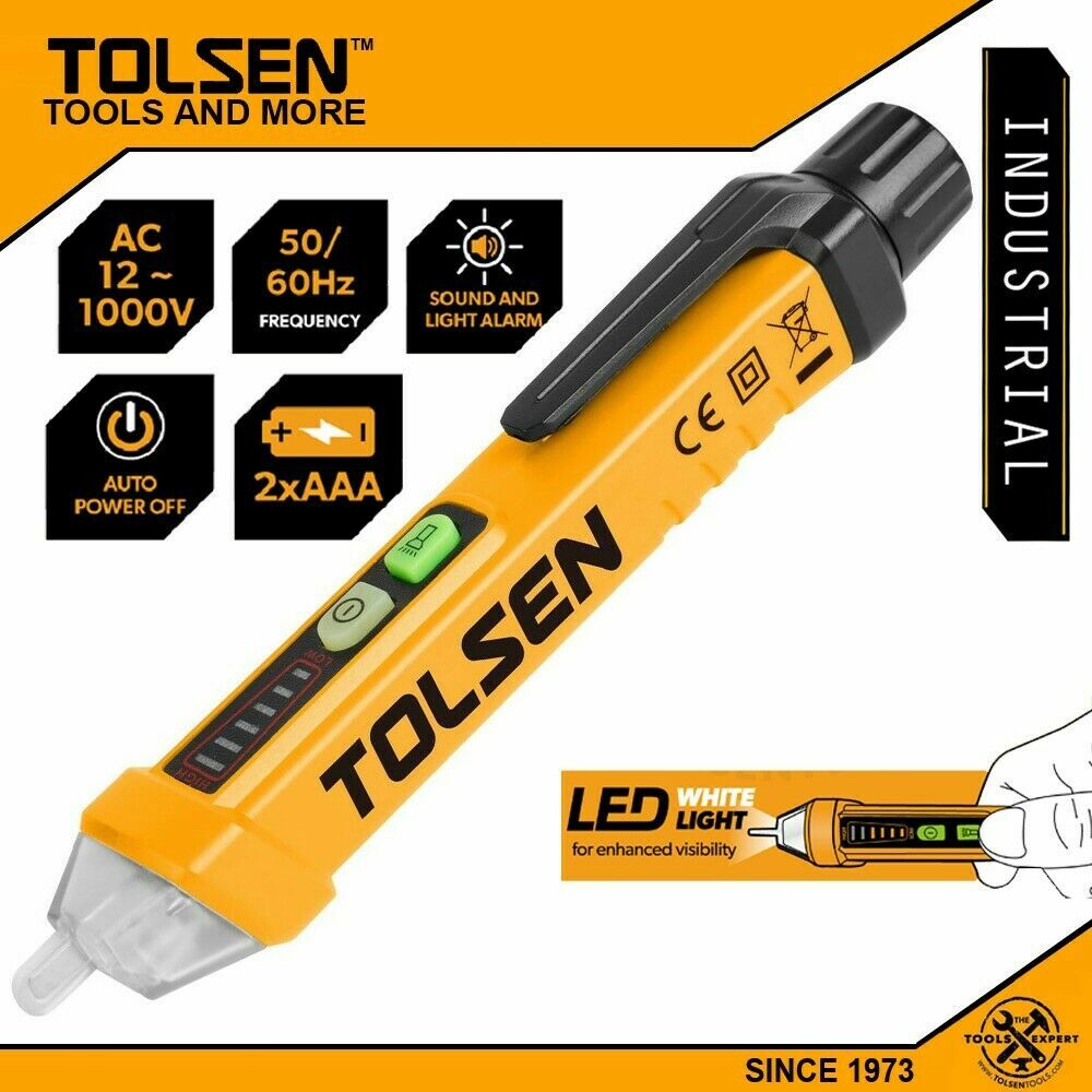 TOLSEN NON-CONTACT VOLTAGE DETECTOR WIRE TESTER PEN AC 12-1000V 115V 220V LED