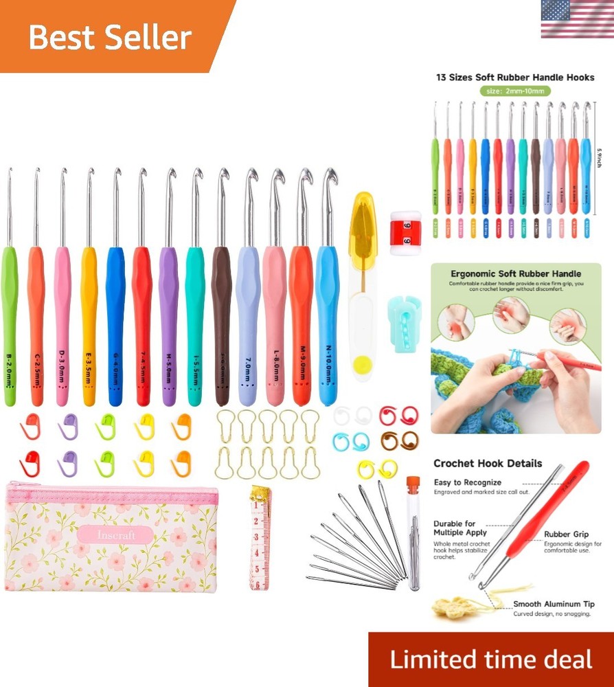 Complete Knitting Kit: 67-Pcs Crochet Hooks with Scissors & Case for Beginners