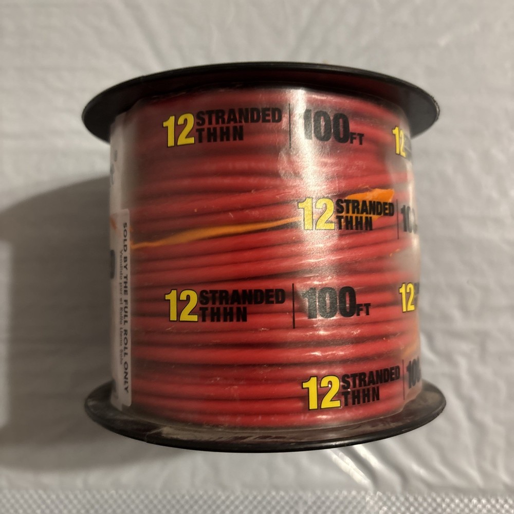 100 Feet 12 Awg Solid Copper THHN Wire (RED)