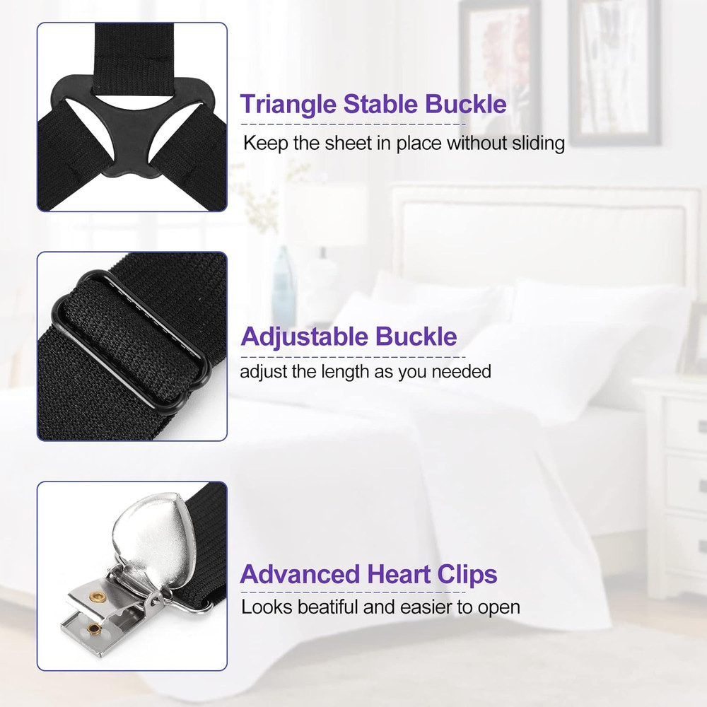 Bed Sheet Fasteners, Triangle Sheet Straps Mattress Clips, 3 Way Fitted Bed Corn
