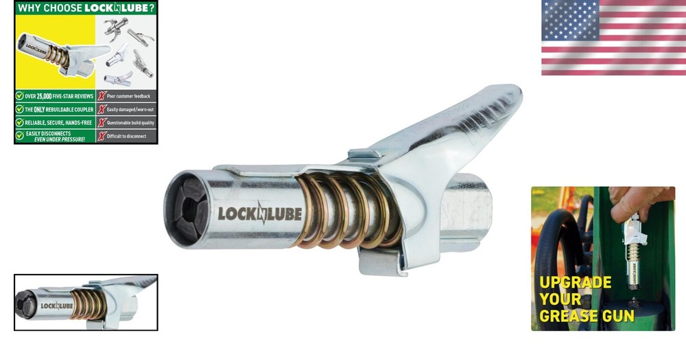 Effortless Greasing with 10,000 PSI Lock-On Grease Coupler - Compact Design