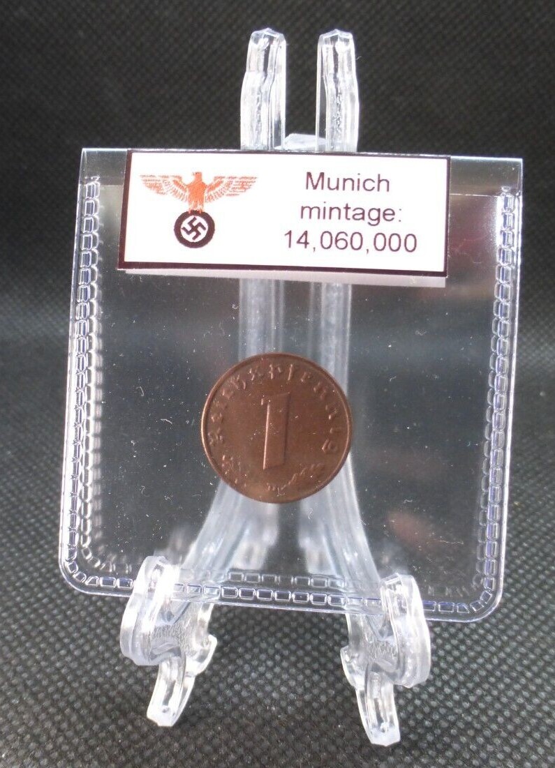 Nazi Bronze Coin - 1 Reichspfennig Third Reich Eagle Swastika Labeled WW2 Relic