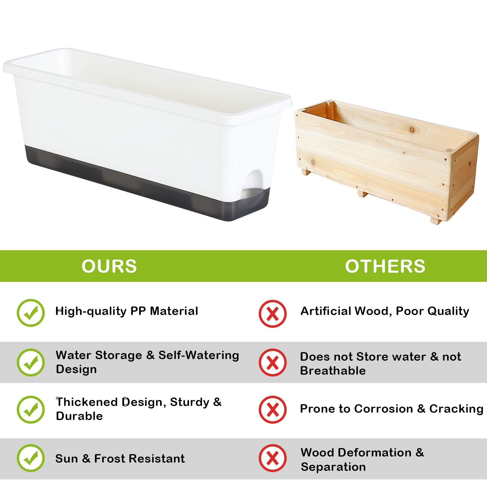 Window Box Planter 4 Packs, 17 Inches Rectangle Flower 17*5.1*6 inch, White