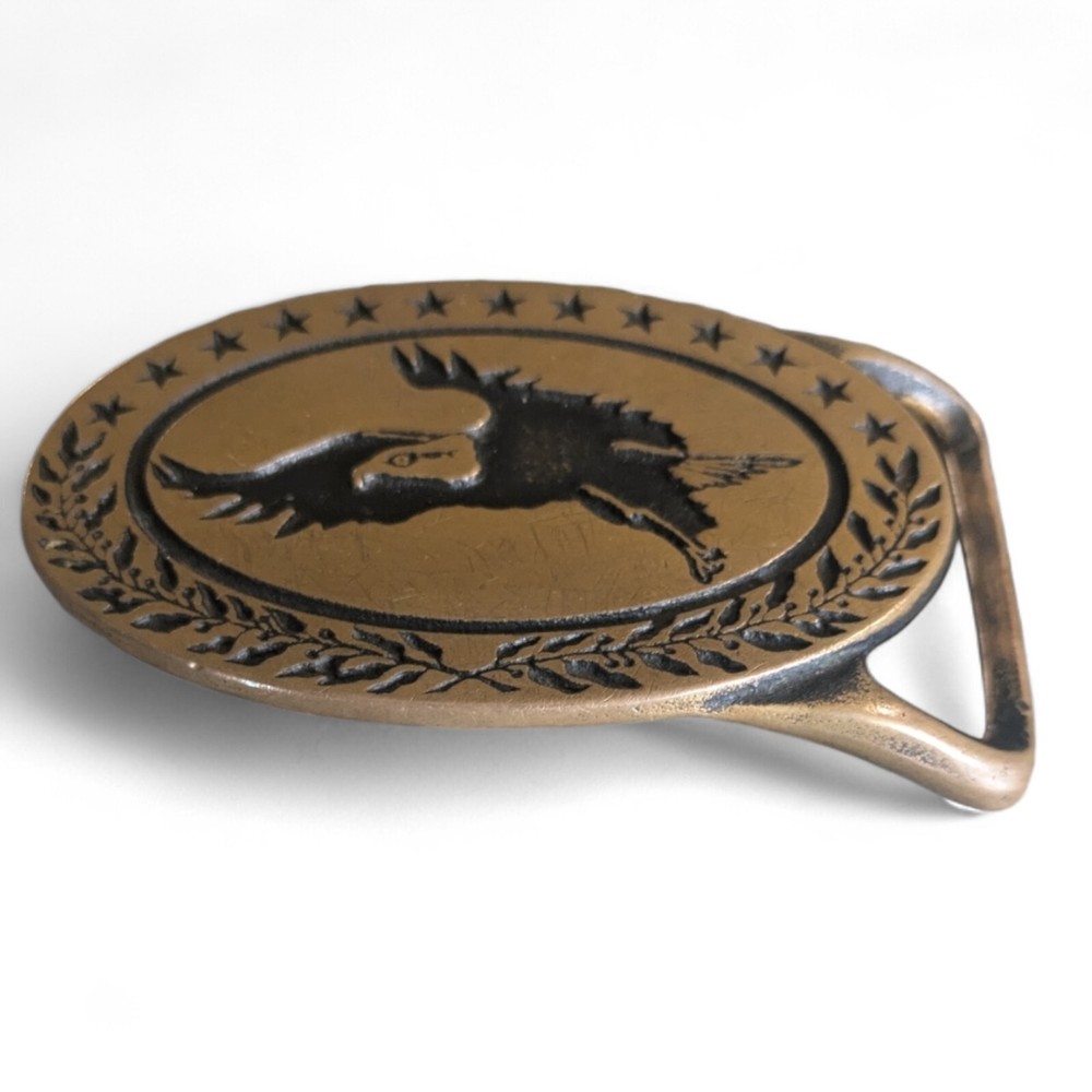 Vintage Tech-Ether Guild Buckle Bald Eagle Embossed Solid Brass Oval Belt Buckle