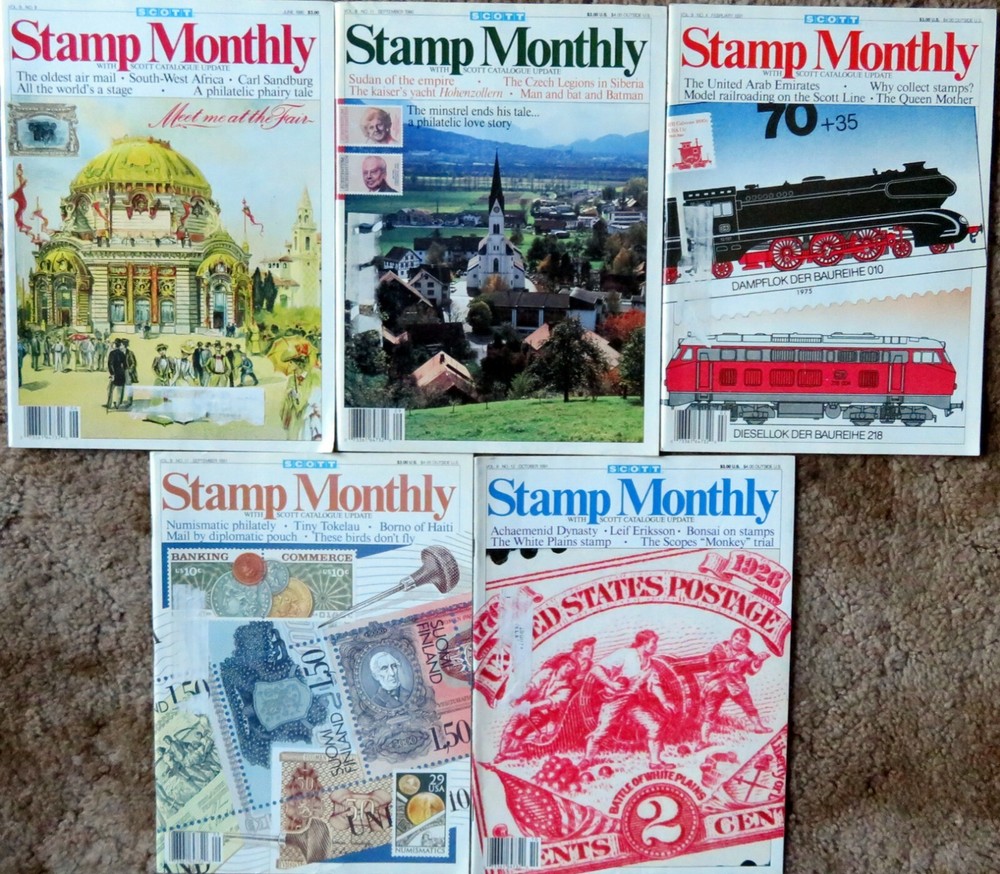 SCOTT STAMP MONTHLY Magazine - Five (5) Issues from 1990-1991