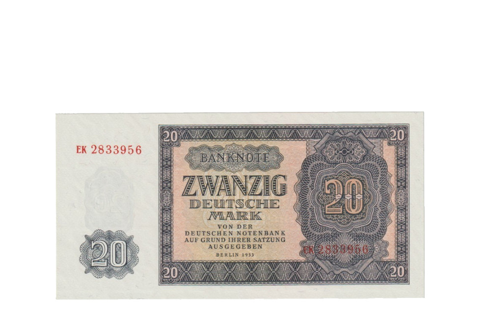 GERMANY (GDR) 1955 20 DEUTSCHE MARK BANKNOTE P19 UNCIRCULATED