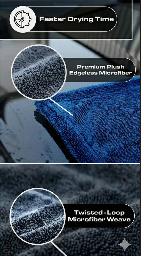 Twisted Loop Microfiber Car Drying Towel Large Auto Detailing Scratch Free 1300G